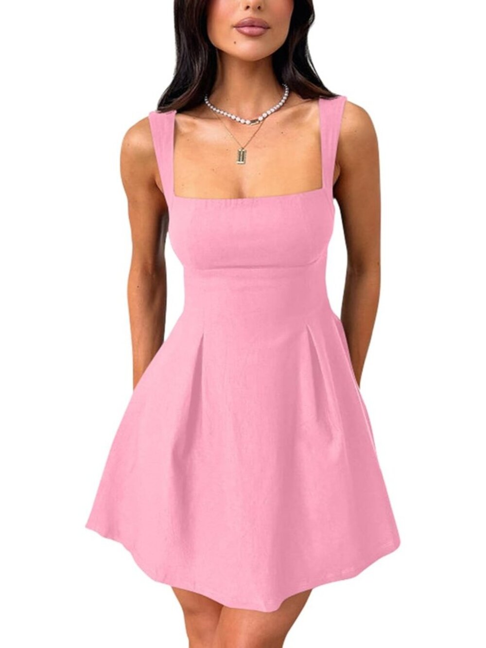 Women's Mini Dress Navy Square Neck Sleeveless A LINE Straps Summer Comfort Soft
